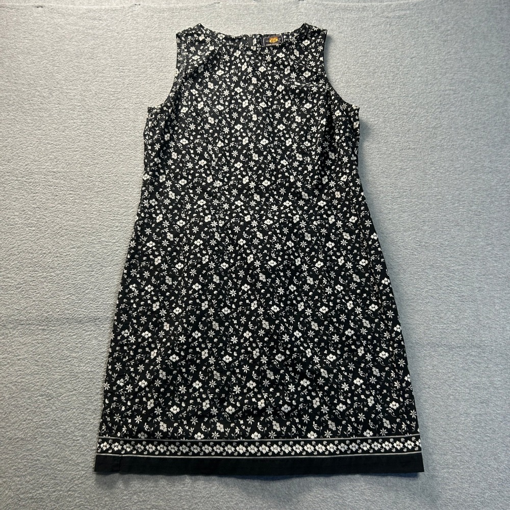 Route 66 Sleeveless Cotton‎ Shift Dress Womens L Black White Floral Print Casual